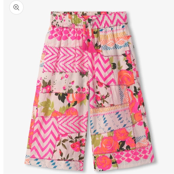 Hatley Girls Floral Patchwork Cropped Culottes Hot Pink - Picture 1 of 5